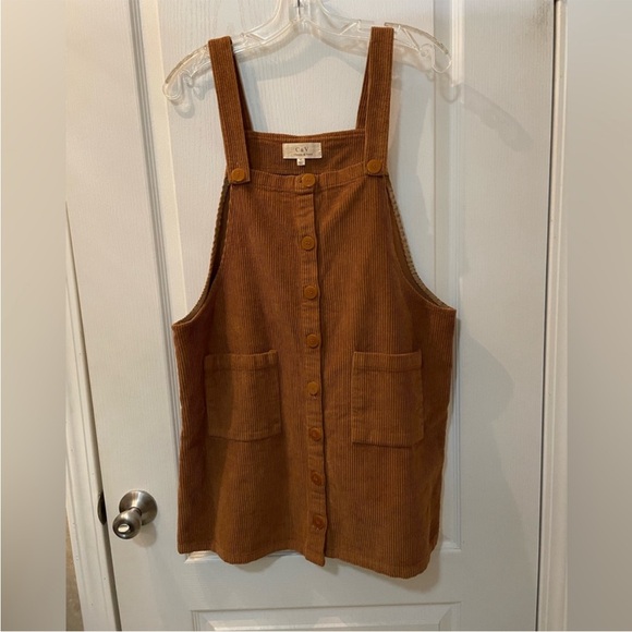 Chelsea & Violet Tan Corduroy Mini Bib Jumper Dress Size M Retro look - Picture 2 of 8